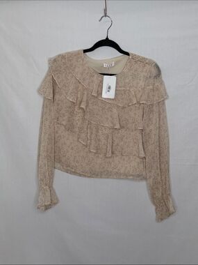 Ice Beige Floral Ruffle Blouse